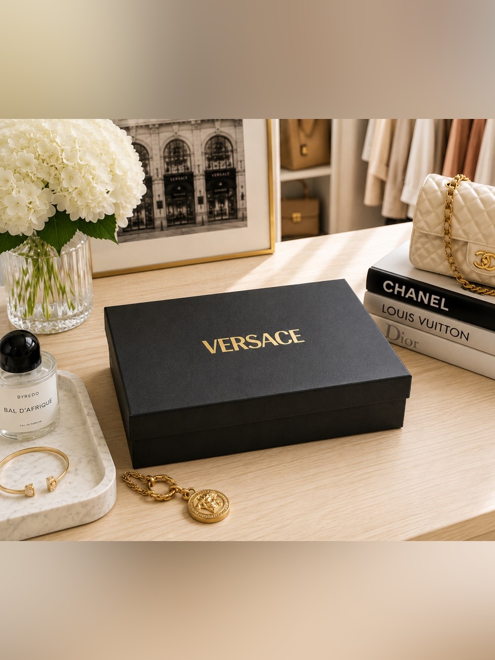 Authentic Versace Black Shoe Box w/ Original Label & Tissue Paper Closet Decor